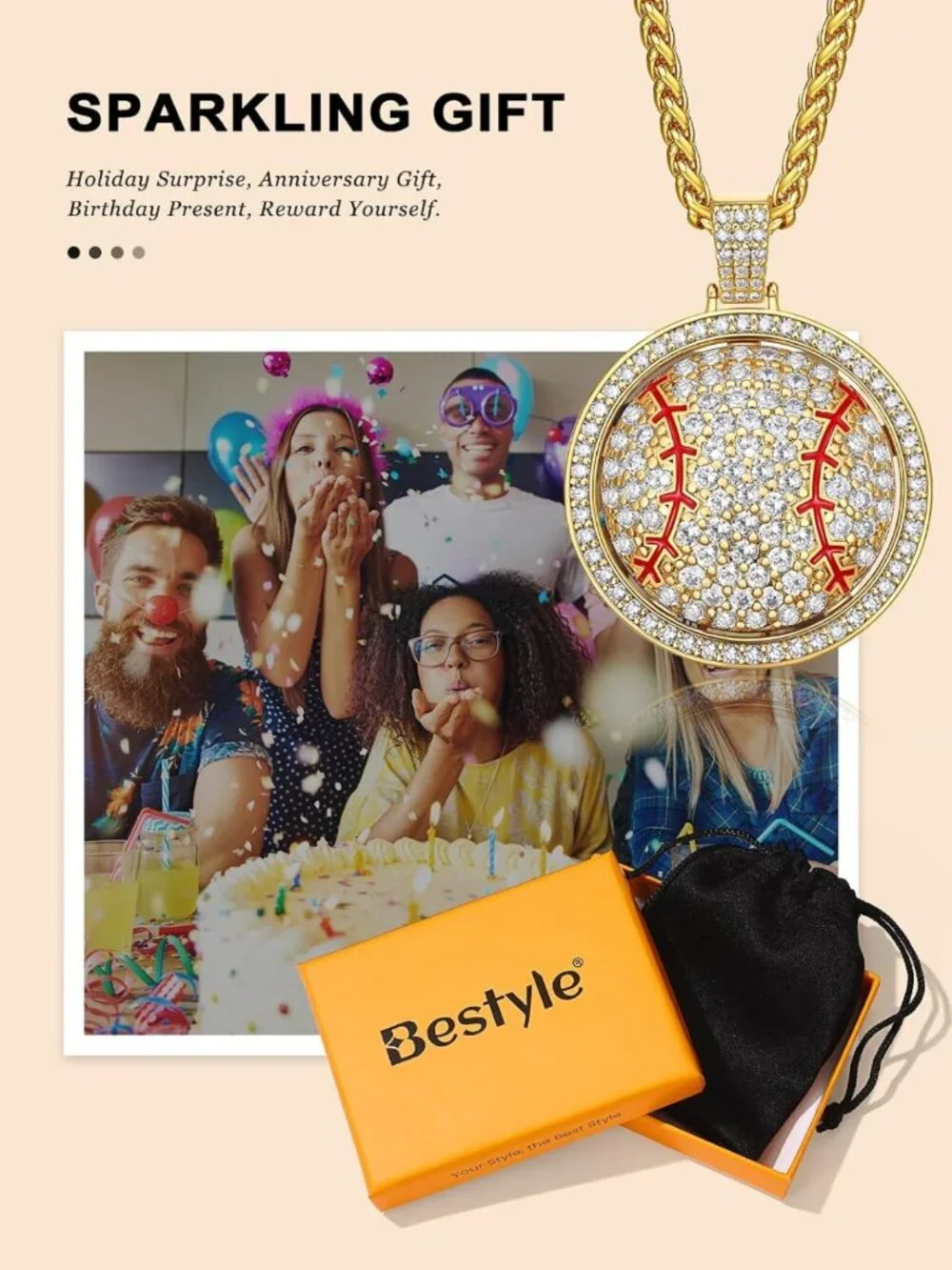 Stylish Bling Sports Necklace for Men - CZ Gold Chain with Ball Pendant Jewelry
